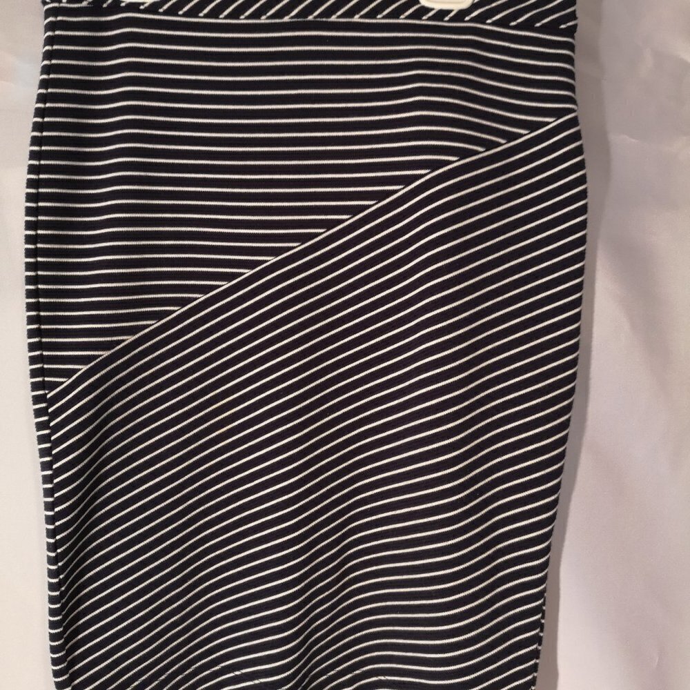 Banana Republic Ladies Size 6 Petite Navy w/ White Stripes Back Zipper Skirt